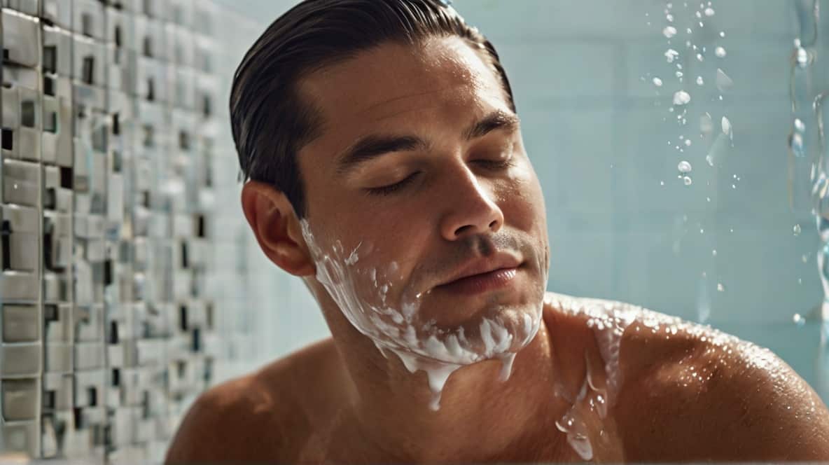 man exfoliating his face